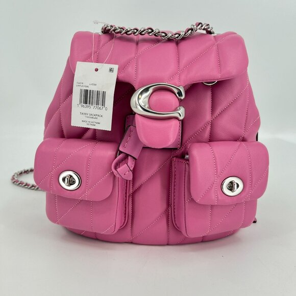 Coach Tabby Backpack Pillow Quilting Nappa Leather Pink Convertible Chain Strap - Picture 2 of 16